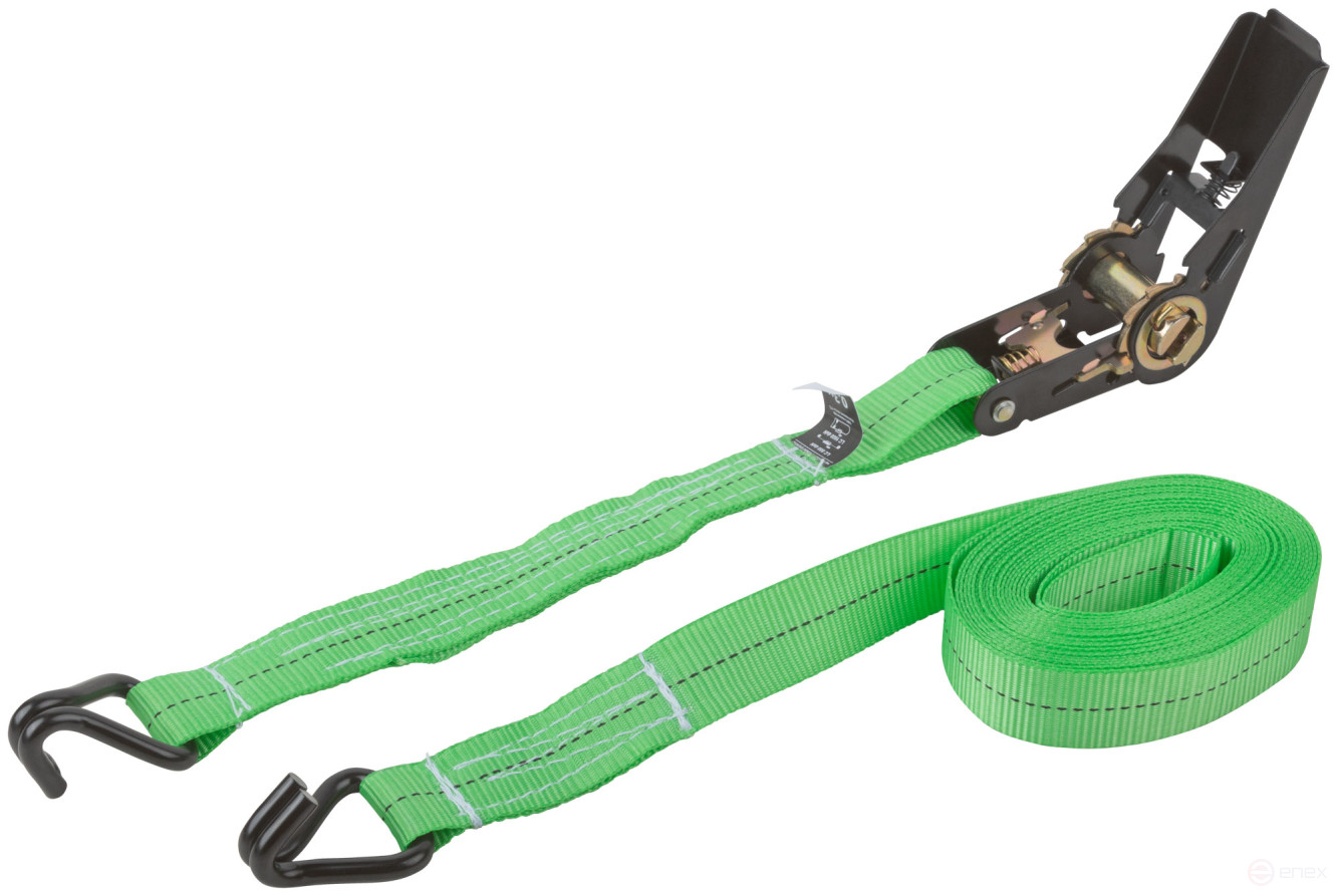 Ремень для крепления груза, храповый механизм 110 мм, полиэфирная лента 25 мм x 5 м, 800 / 1600 кг