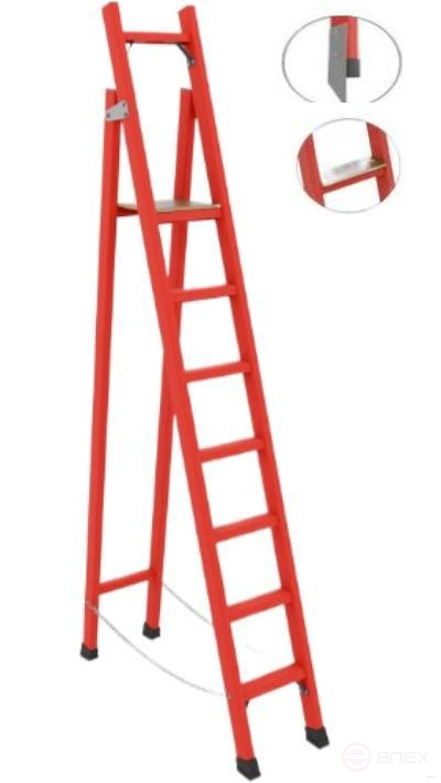 SSD-1,8TSM with symmetrical support dielectric fiberglass stepladder, Telecom, wide steps, metal ends (Soft ground), h=2600mm, h of the working platform=1800mm, steps.7