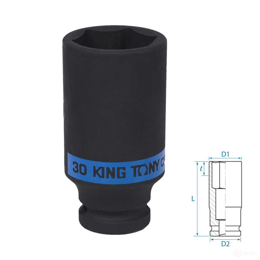 Головка торцевая ударная глубокая шестигранная 1/2", 30 мм KING TONY 443530M