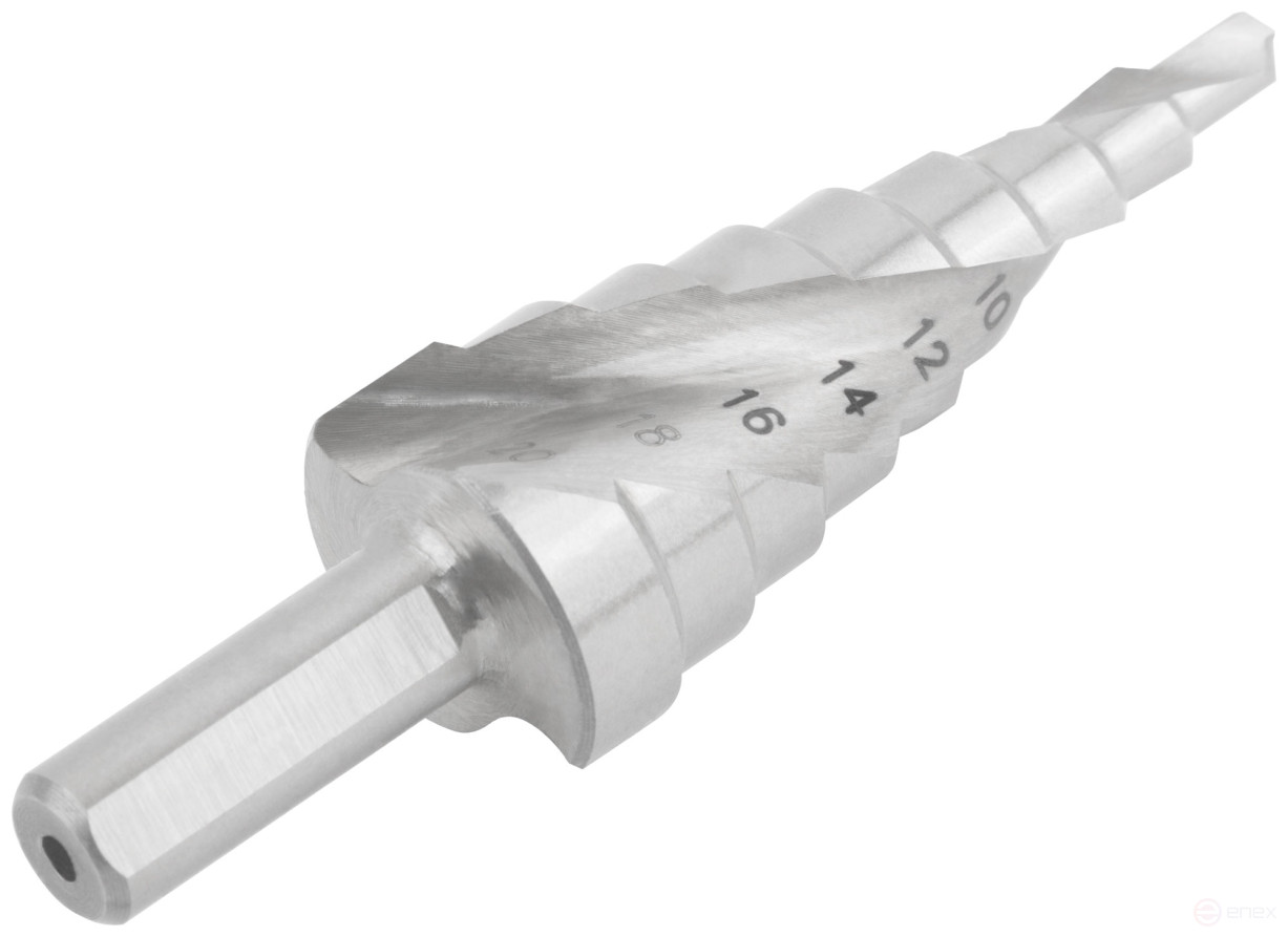 HSS step drill for metal, spiral profile, 9 steps, 4-20 mm