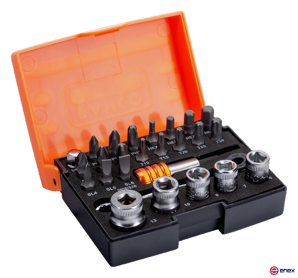 1/4" Set of heads and inserts, 26 pieces 2058/S26