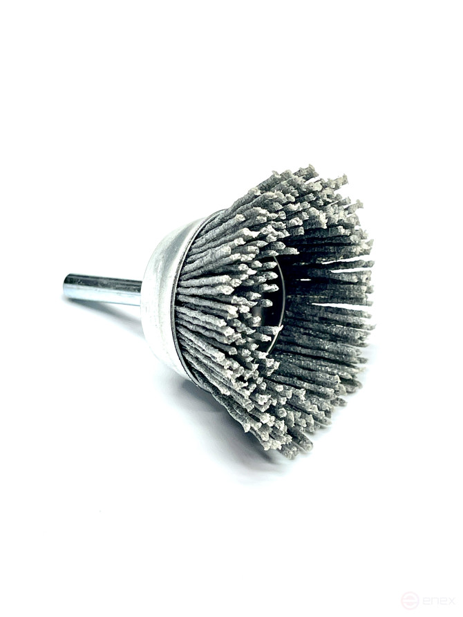Corrugated cup brush, D75 mm, shank 6 mm, nylon abrasive SIC K 320/0.60 mm