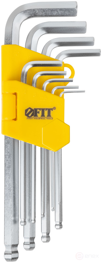 Ключи шестигранные, CrV сталь, 9 шт., 1,5-10 мм, с шаровым наконечником, длинные, в пластиковом держателе