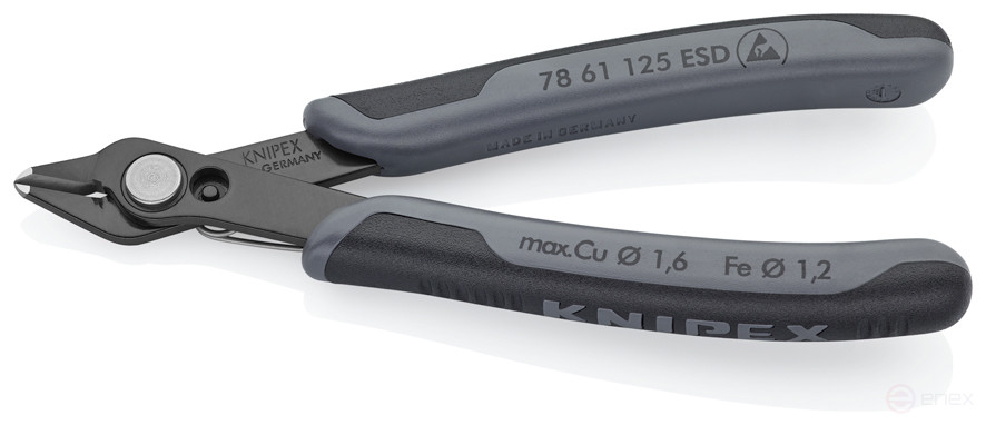 Electronic Super Knips® бокорезы прециз. ESD, для стекловолокна, без фаски, рез: провол. мягк. Ø 0.2 - 1.6 мм, ср. Ø 1.2 мм, L-125 мм, чёрн.