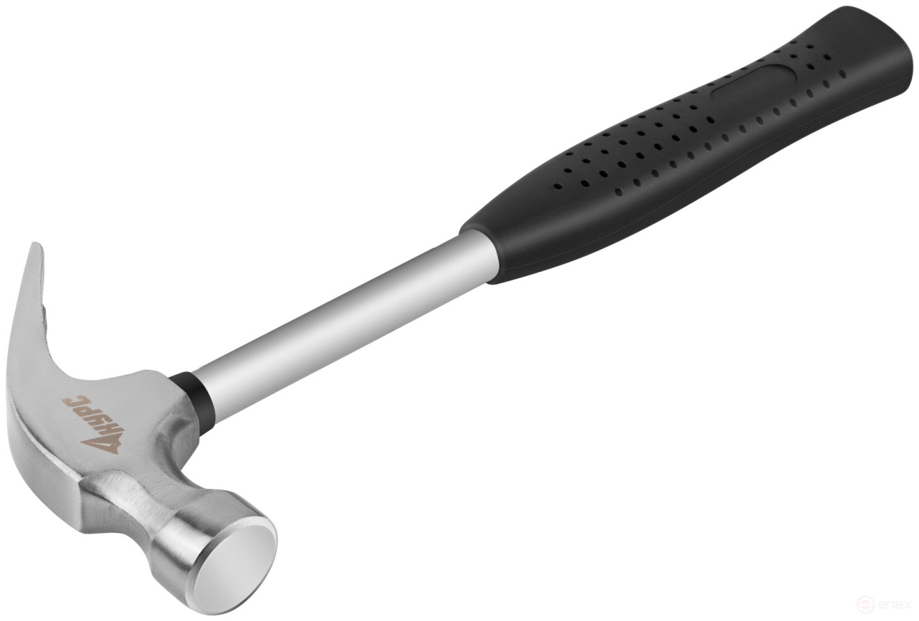 Молоток-гвоздодер, металлическая ручка, резиновая рукоятка 27 мм, 340 гр.
