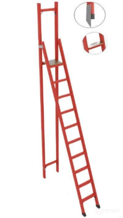 ССВ-3,4ТШМ стремянка стеклопластиковая с вертикальной опорой, Телеком, широкие ступени, металлические оконцеватели (Мягкий грунт), h=3620мм, h рабочей площадки=2400мм, ступ.10