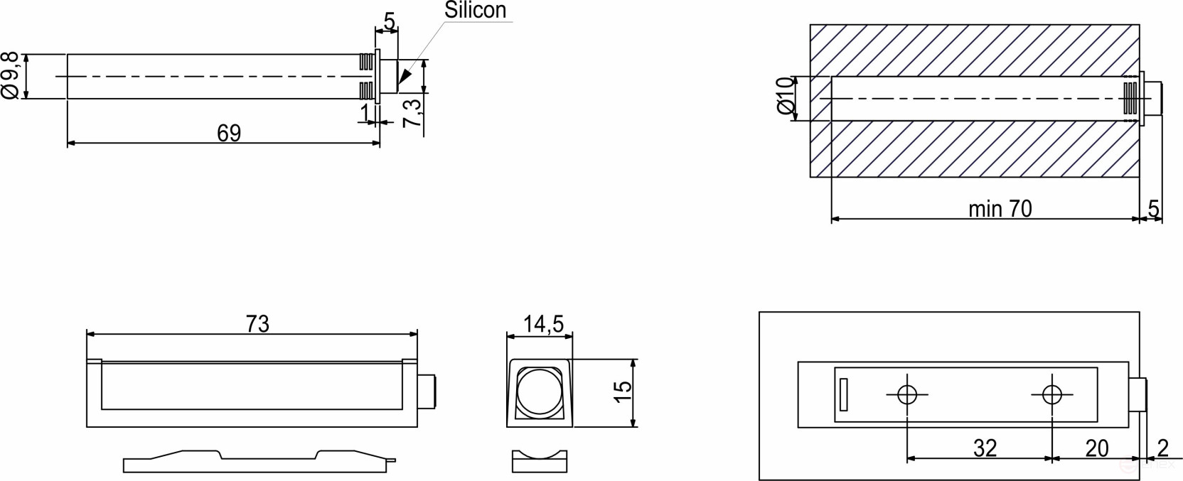 Push-to-open mechanism rubber tip/mortise white AKS reinforced