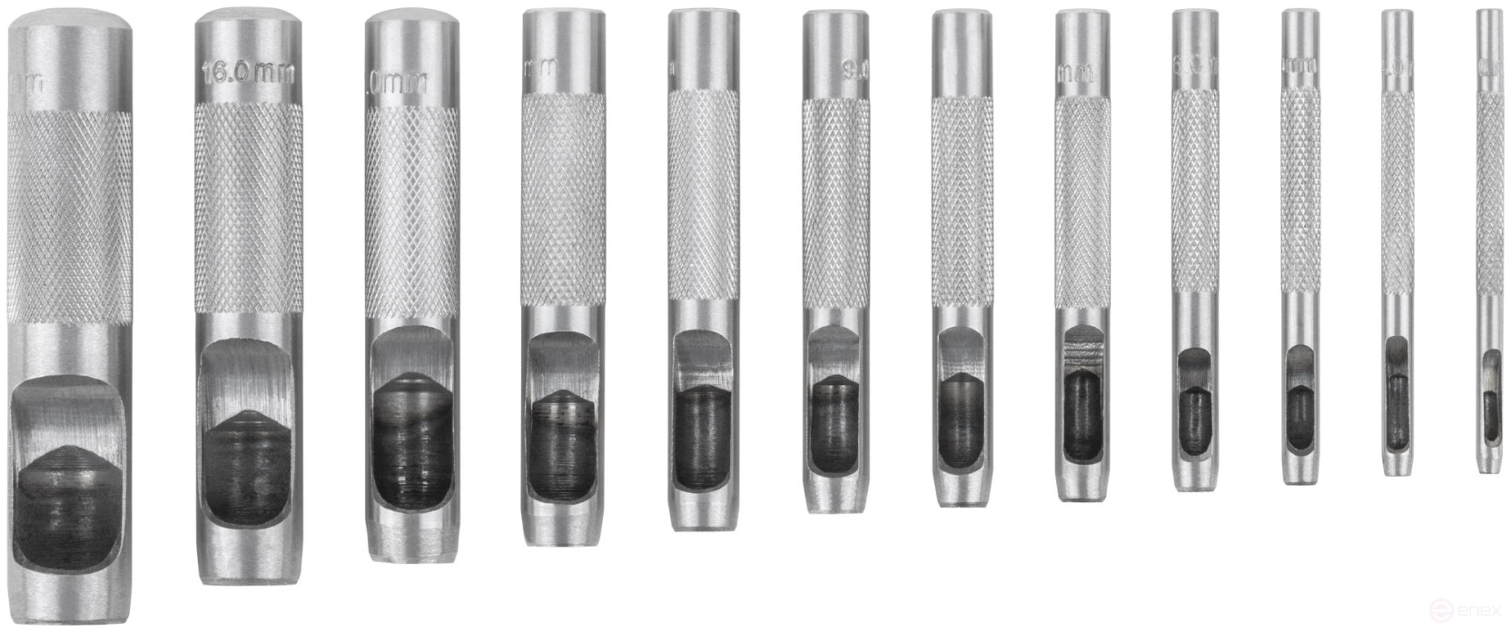 Пробойники для кожи, набор 12 шт. (отверстия 3-4-5-6-7-8-9-10-12-14-16-19 мм)