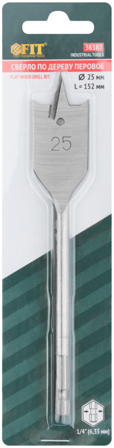 Сверло по дереву перовое, U-образный хвостовик под биту 25x152 мм