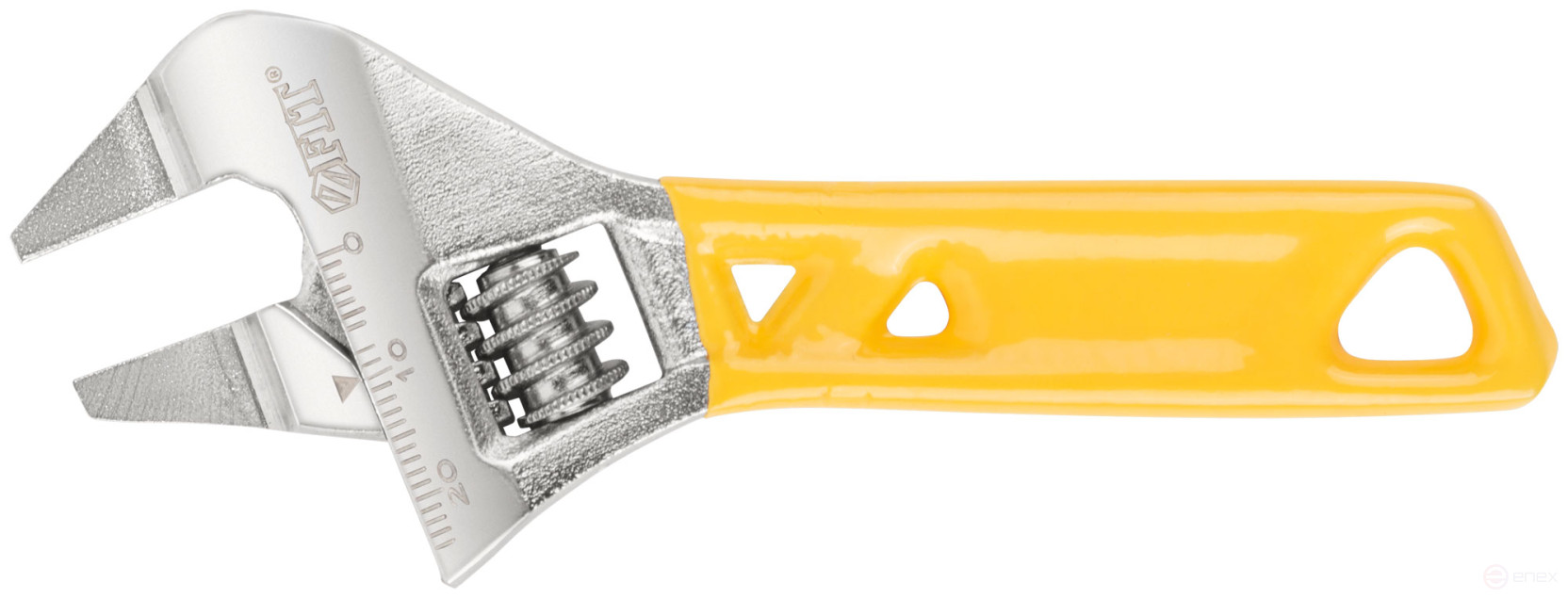 Adjustable wrench "Ultra", CrV, shortened, ground. narrow lips, scale, extra magnification.Grip 120mm (24mm)