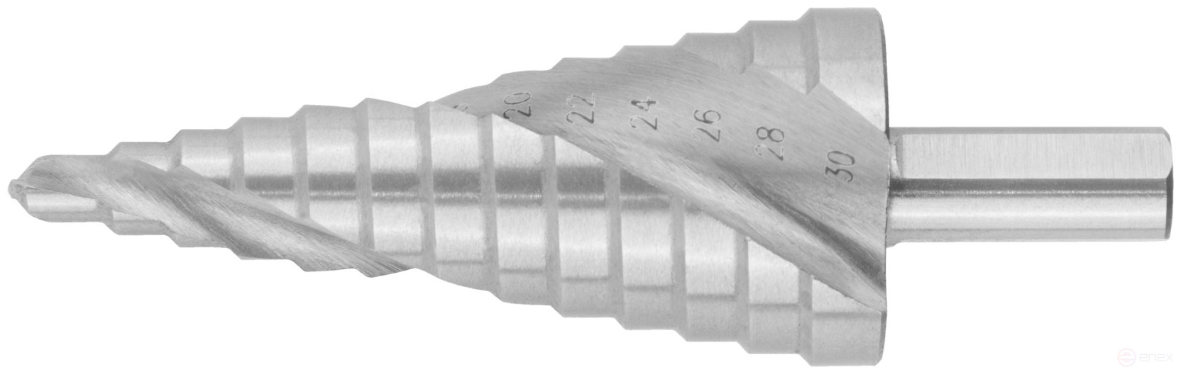 HSS step drill for metal, spiral profile, 13 steps, 6-30 mm
