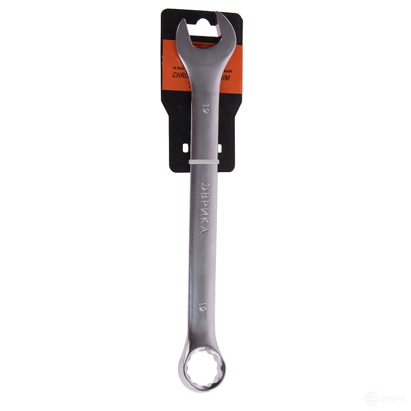 Ключ комбинированный 19мм ER-31019 (Chrome vanadium) на держателе сатинированный ЭВРИКА 1/10