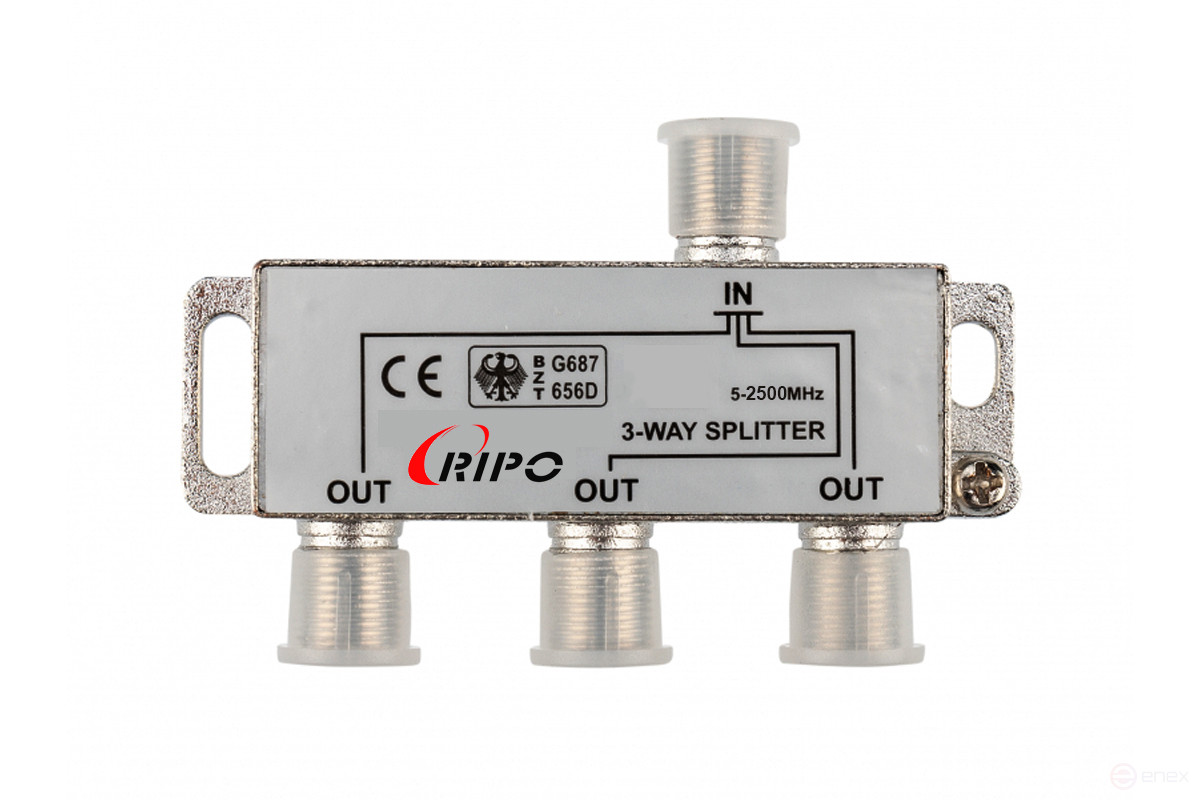 TV Ripo splitter (divider) in 3 directions for F connectors 5-2500 MHz.