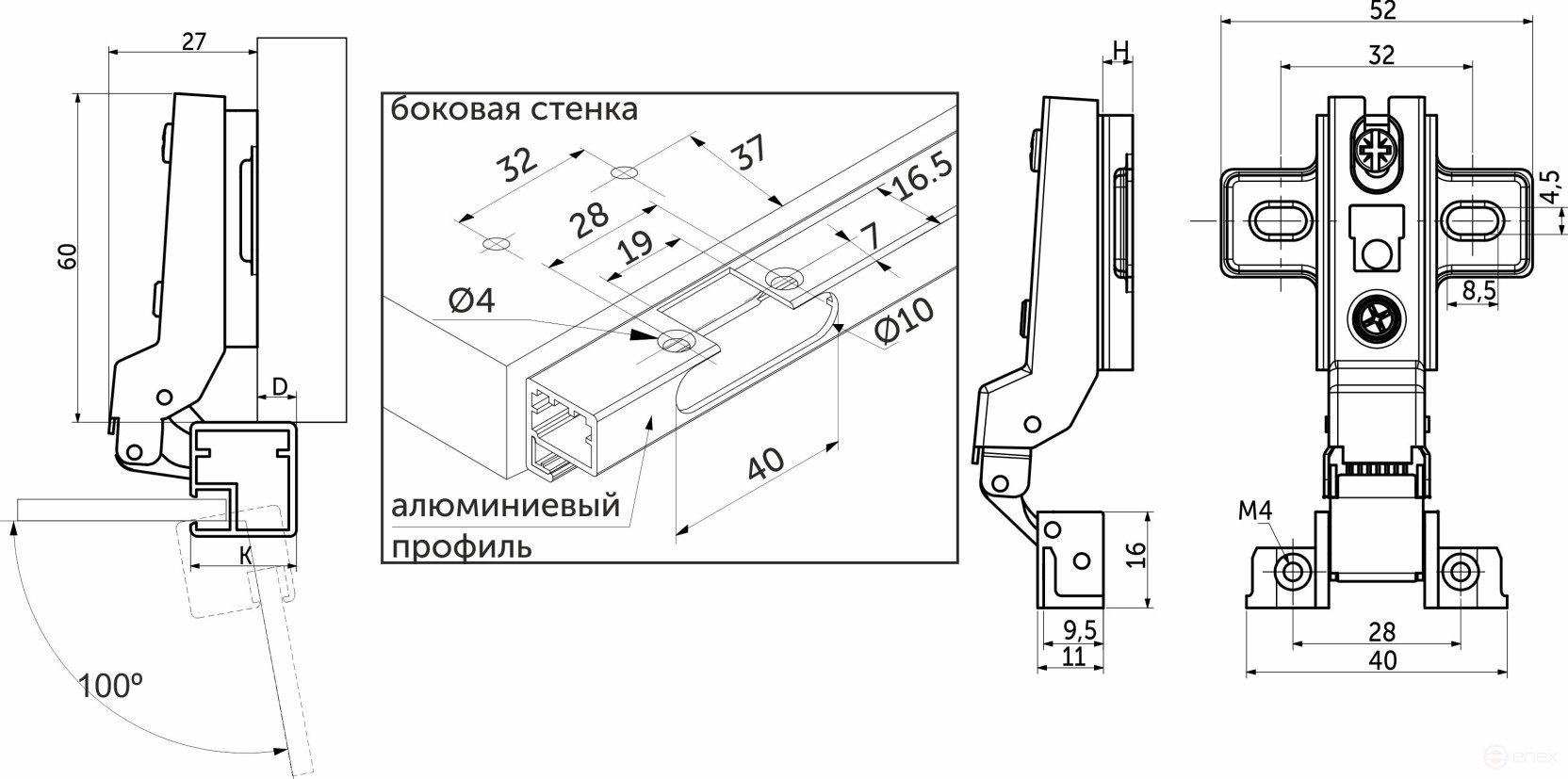 Loop d/alum.Z-1 semi-folding frame with h2 slide-on AKS spring (self-tapping screws)