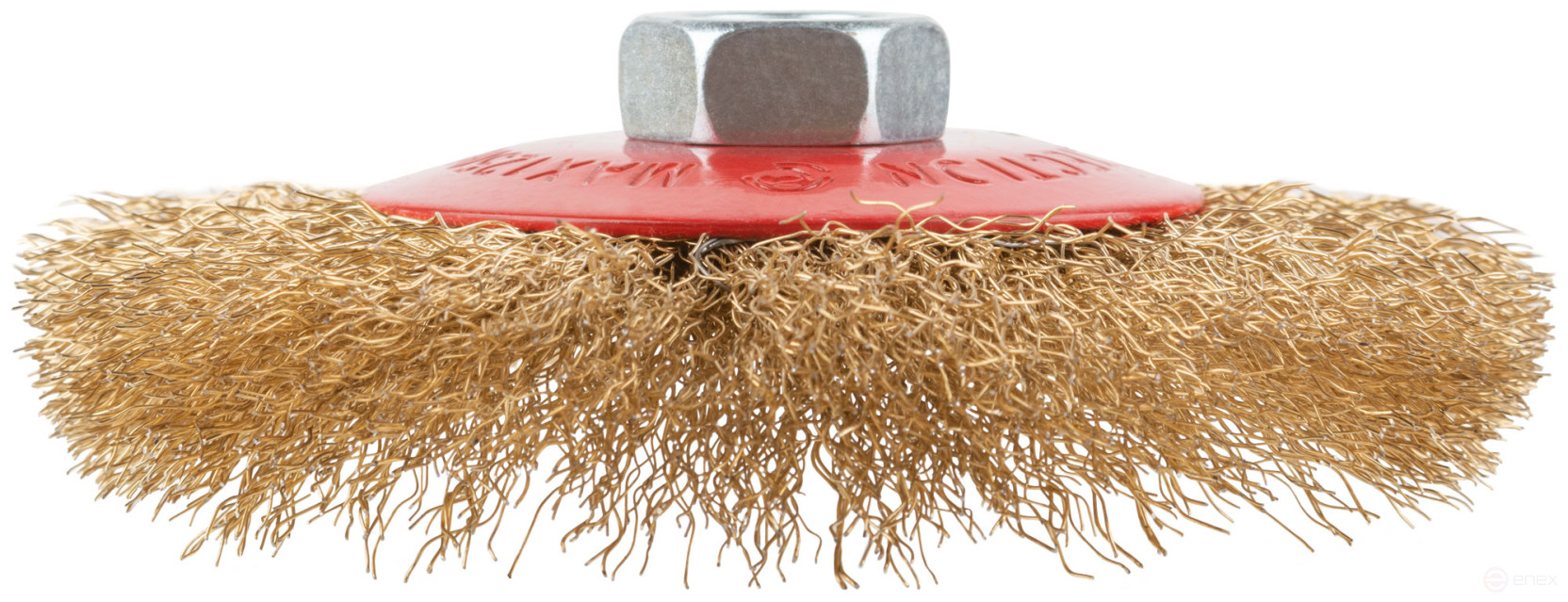 Корщетка-колесо с наклоном, гайка М14, стальная волнистая латунированная проволока 115 мм