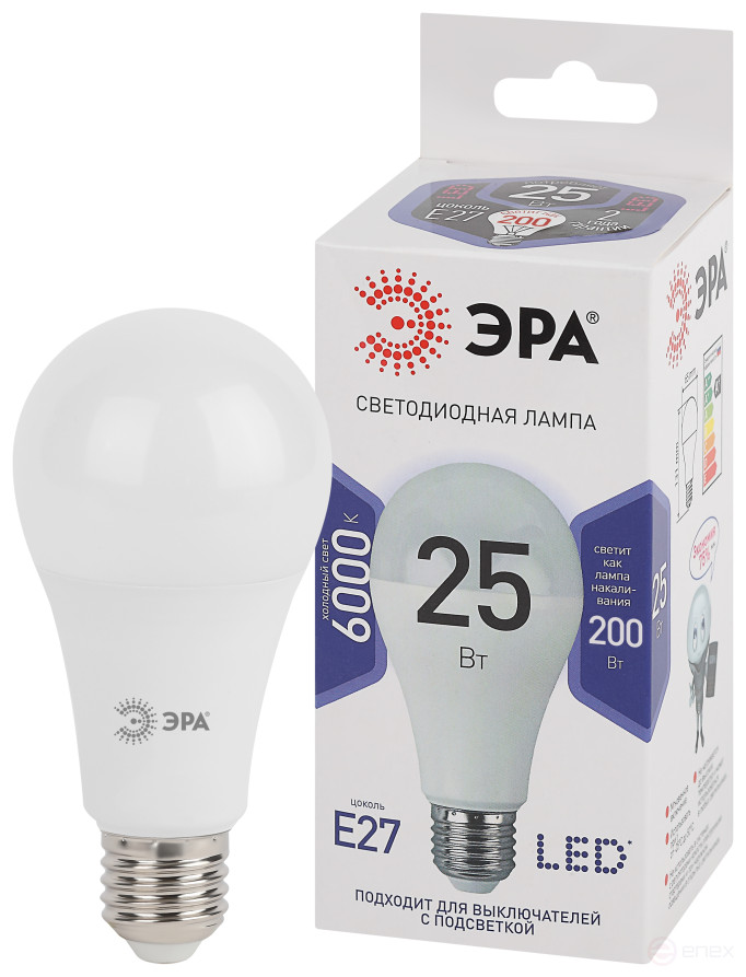 Лампа светодиодная ЭРА STD LED A65-25W-860-E27 25Вт груша холодный дневной свет Е27