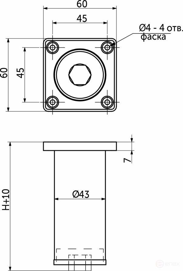 Опора меб. пласт. B-11 d40 h100 регул. металлик AKS