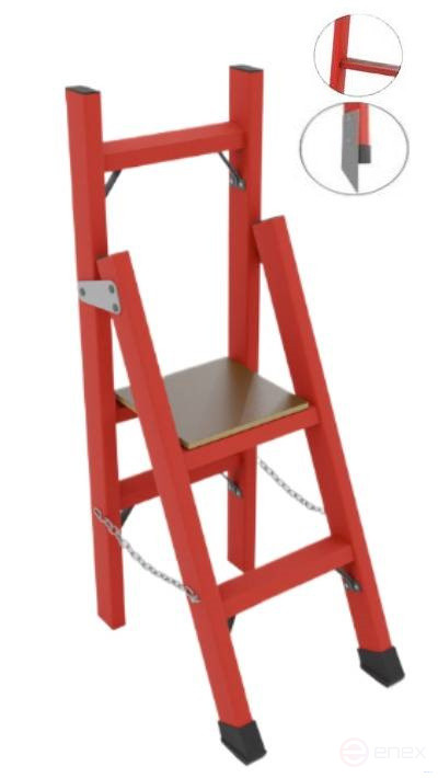 SSV-1.5AM fiberglass stepladder with vertical support, abrasive coating of steps, metal ends (Soft ground), h=1550mm, h of the working platform=600mm, step 2
