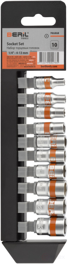 Set of 10pr heads (DR1/4 , 6RT, 4-13mm, holder) BERIL