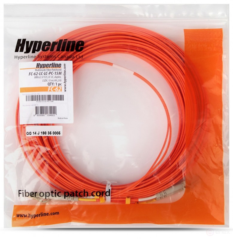 FC-D2-62-LC/PR-LC/PR-H-15M-LSZH-OR Патч-корд волоконно-оптический (шнур) MM 62.5/125, LC-LC, 2.0 мм, duplex, LSZH, 15 м