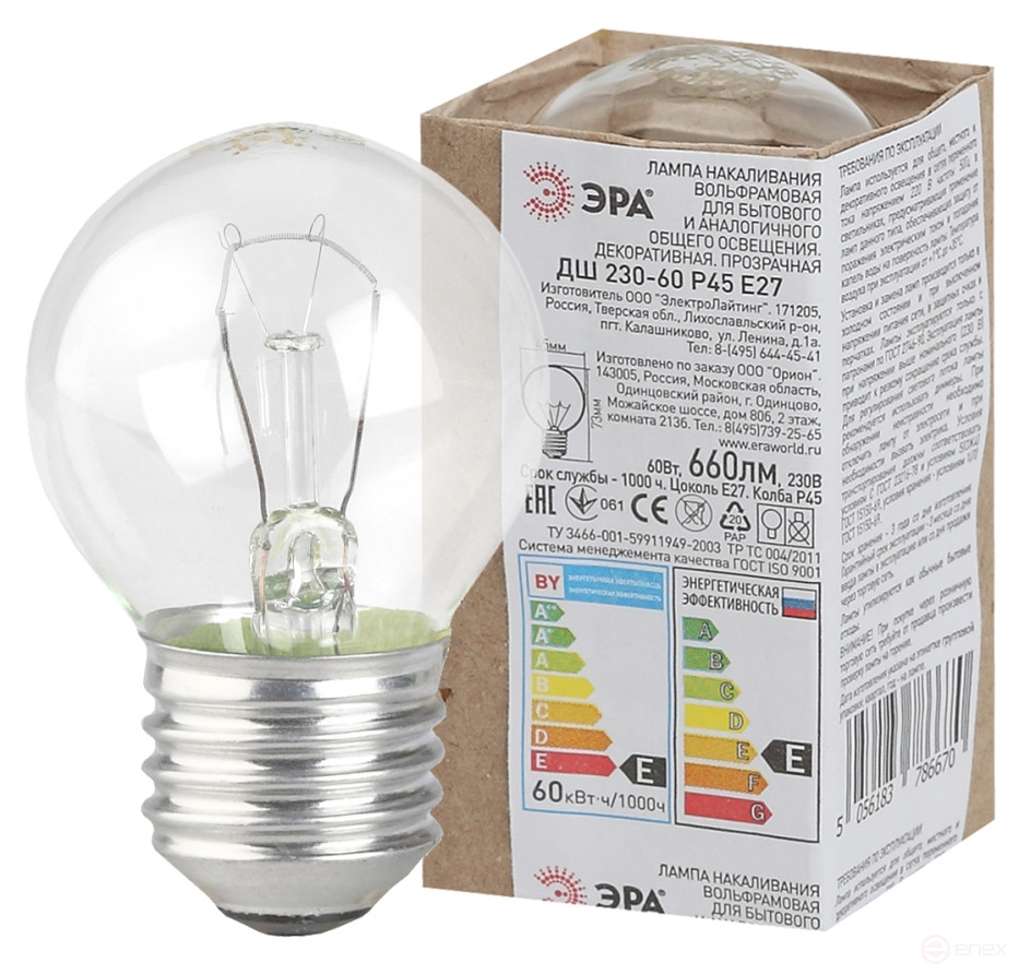 DS230-60-1 ERA P45 60W E27 / E27 230V bulb transparent in corrugation