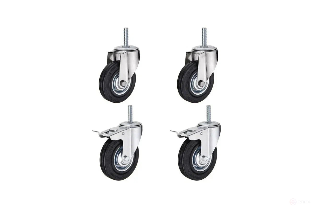 Комплект болтовых колёс d125мм: 2 поворотных, 2 поворотных с тормозом.