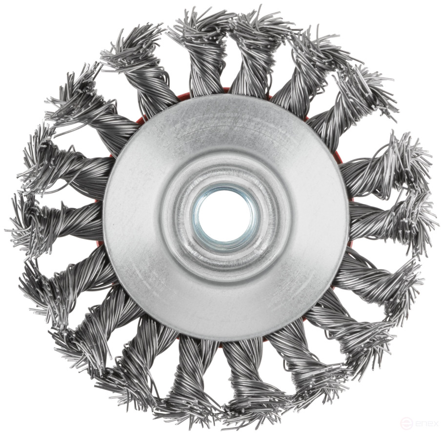 Корщетка-колесо с наклоном, гайка М14, стальная витая проволока 100 мм