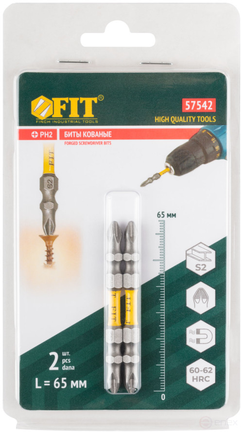 Forged bits, S2 steel, double-sided 65 mm PH2/PH2, Profi 2 pcs., blister