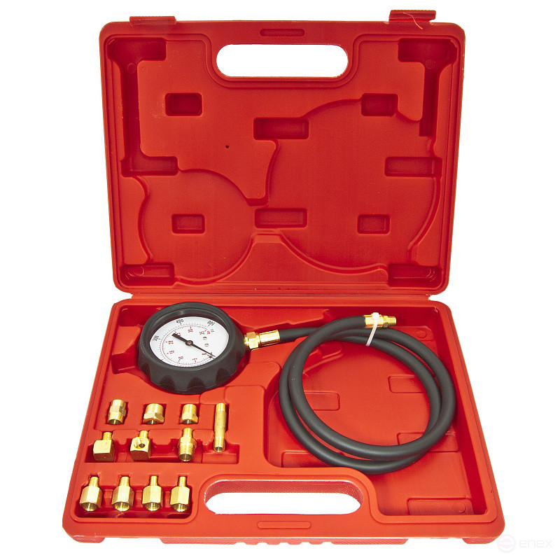 Тестер давления масла ER-86311 в наборе с резьбовыми адаптерами 12пр., (0-28bar), в кейсе ЭВРИКА /1/20