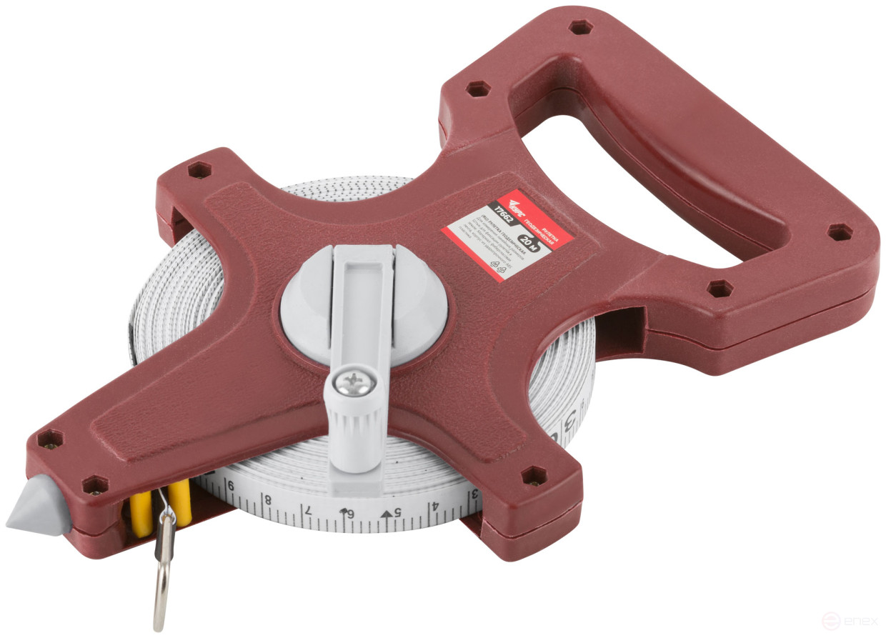 Рулетка землемерная, красный открытый корпус, фибергласовая лента 20 м