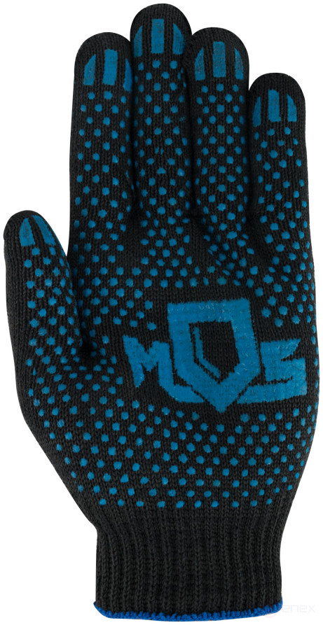 Knitted reinforced gloves (5 threads) black cotton with PVC