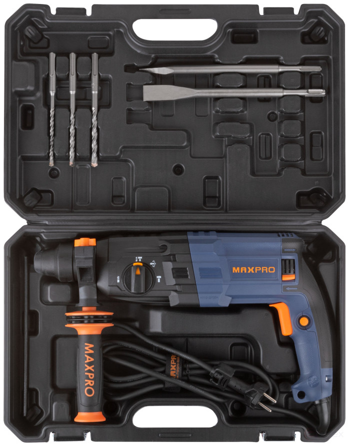 MAX-PRO Rotary hammer mounting 800 W; 0-1100 rpm; 2.8 J; 3 modes; L/W/M-30/26/13; 3.4 kg; SDS-PLUS; anti-vibration handle; rubber inserts; cut