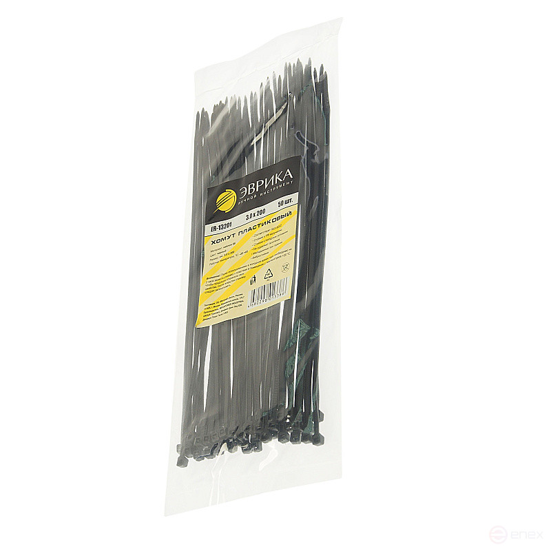 Plastic clamp ER-13201 black 3.0x200mm universal (50 pcs) EUREKA /1/400