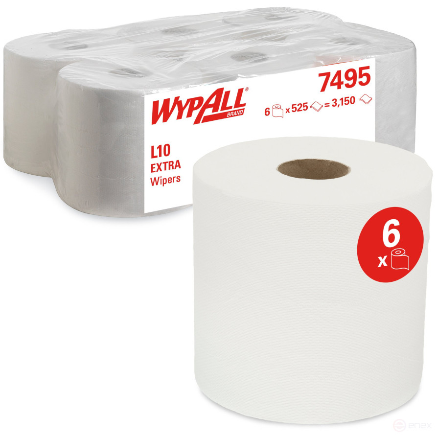 WypAll® L10 EXTRA Cleaning Material - Controlled Feed Roll / White (6 Rolls x 525 sheets)