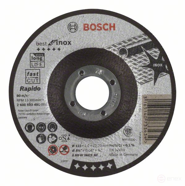 Отрезной круг, выпуклый, Best for Inox, Rapido A 60 W INOX BF, 115 mm, 1,0 mm
