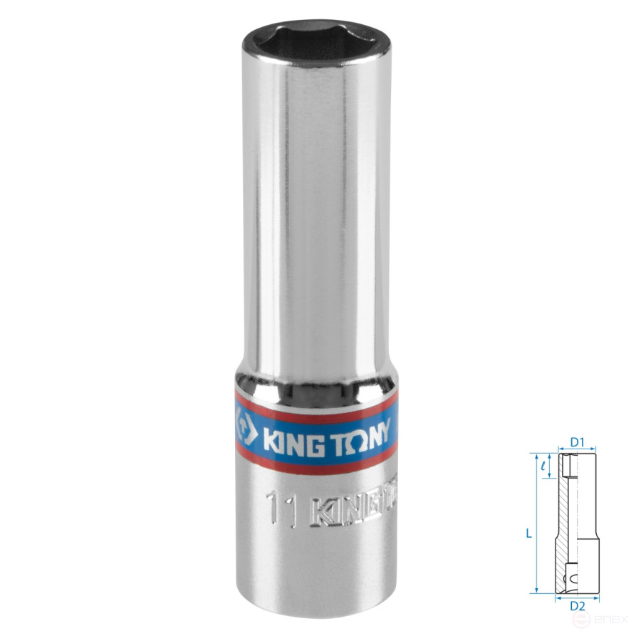 Головка торцевая глубокая шестигранная 3/8", 11 мм KING TONY 323511M