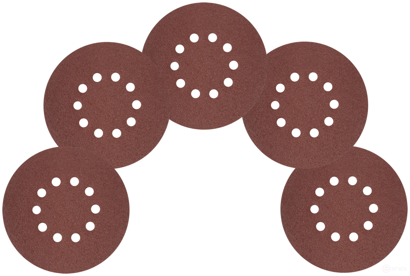 Круги шлифовальные с отверстиями (липучка), алюминий-оксидные, 225 мм, 5 шт. Р 36