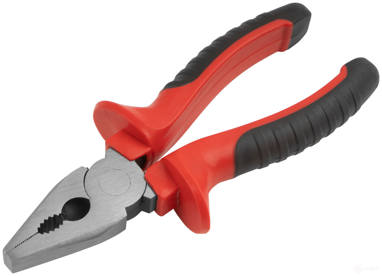 Optima combination pliers, two-tone rubberized handles, 165 mm polished steel