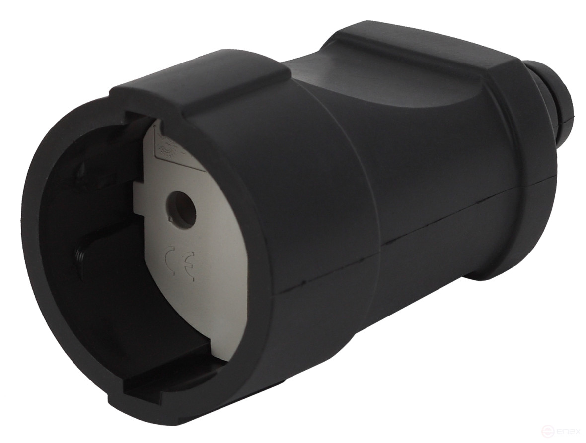 ERA Rx3-B Cable Socket without Grounding Straight PVC 10A Black