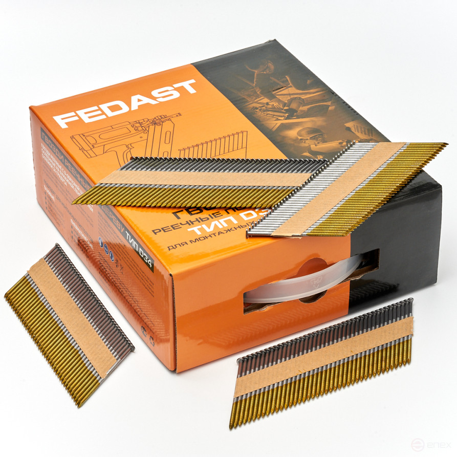 Реечные гвозди по дереву тип D34 (3х75 RIBrt кольц.накат. 2000 шт/уп) FEDAST