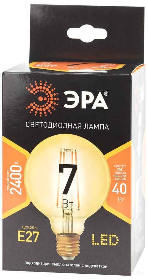 LED lamp ERA F-LED G95-7W-824-E27 gold 7W filament ball golden warm white light E27