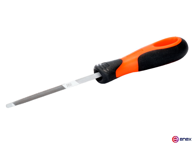 Напильник двусторонний трехгранный с рукояткой ERGO 175 мм, насечка личная