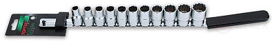 Набор головок 1/2" 12-гранных 10-22 мм, 11 предметов, на планке TOPTUL