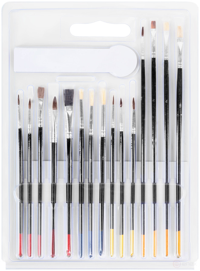 Кисти художественные, натуральная щетина, деревянная ручка, плоские и круглые, набор 15 шт.