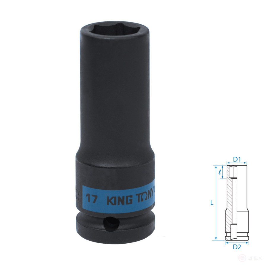 Головка торцевая ударная глубокая шестигранная 1/2", 17 мм KING TONY 443517M