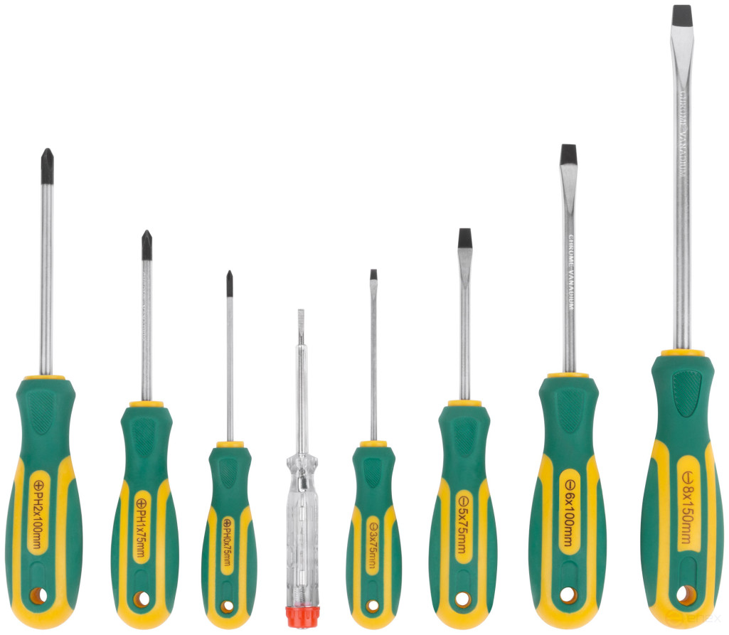 Отвертки "Контур", CrV сталь, прорезиненные ручки, пластиковый кейс, набор 8 шт.