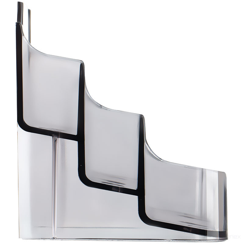 Подставка для визиток настольная СТАММ 70*102мм, 3 отделения, тонированная серая