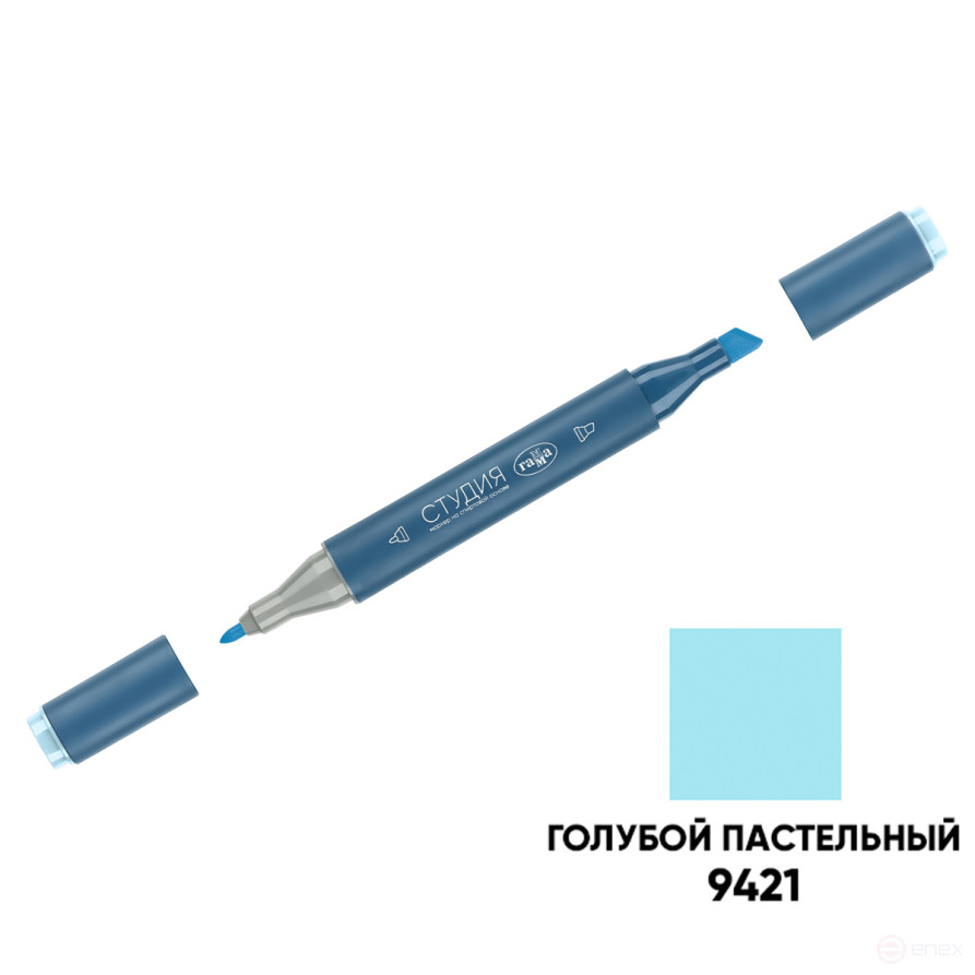 Маркер двусторонний для скетчинга Гамма "Студия", голубой пастельный, корпус трехгранный, пулевид./клиновид. наконечники
