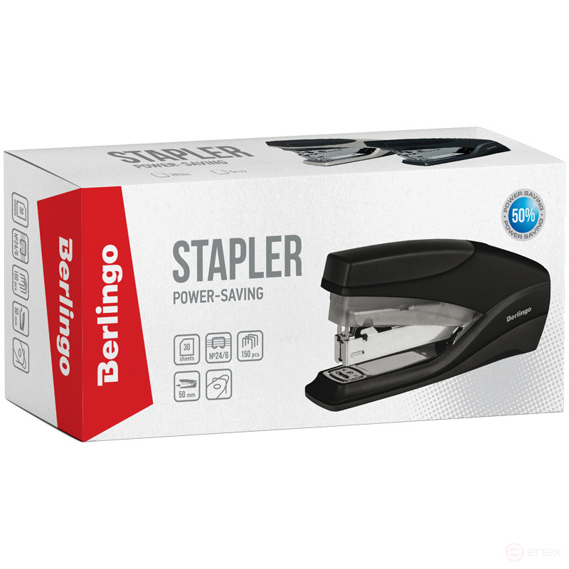 Степлер №24/6 Berlingo до 30 л., пластиковый корпус, энергосберегающий, ассорти