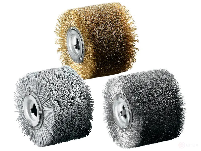 Щетка цилиндрическая гофрированная, Д100 мм, ширина 120 мм, стальная латунированная проволока STM 0,35 мм, посадочное отверстие 1/2" с двойным шпоночным пазом 5,2*23 мм